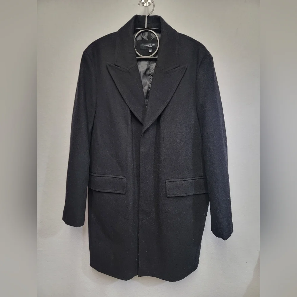 Kenneth Cole Soid Black Wool Blend Topcoat Mens Size XL